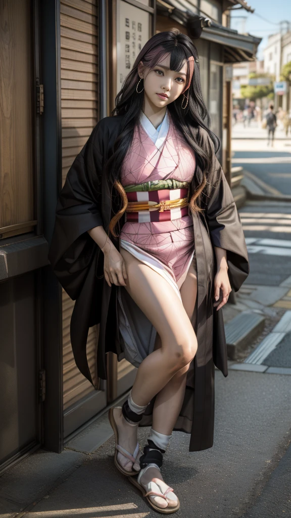 Cute Japanese woman, (16 years old), (Very cute face: 1.3), White and moisturized skin,
BREAK,
Fighter, Kung Fu fighter, Idol,
BREAK,
(Wearing cute kimono: 1.3), (Very revealing kimono), Very large earrings, Short length,
BREAK,
(Long hair), (Bangs: 1.2), (Black hair), (Wavy hair), (Gradient pink hair: 1.3), (Red tips),
BREAK,
(Realistic: 1.3), Masterpiece, Perfect lighting, (Ultra high resolution), (8K), (Very detailed: 1.4), (From the front), Looking at the camera, Melancholic expression, (Full body),
BREAK,
(Japanese city streets: 1.2), Japan's Tokyo Tower background,
BREAK,
(Demon Slayer: 1.4),