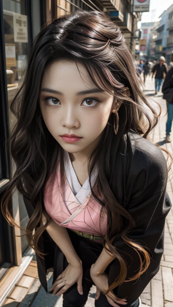 Cute Japanese woman, (), (Very cute face: 1.3), White and moisturized skin,
BREAK,
Fighter, Kung Fu fighter, Idol,
BREAK,
(Wearing cute kimono: 1.3), (Very revealing kimono), Very large earrings, Short length,
BREAK,
(Long hair), (Bangs: 1.2), (Black hair), (Wavy hair), (Gradient pink hair: 1.3), (Red tips),
BREAK,
(Realistic: 1.3), Masterpiece, Perfect lighting, (Ultra high resolution), (8K), (Very detailed: 1.4), (From the front), Looking at the camera, Melancholic expression, (Full body),
BREAK,
(Japanese city streets: 1.2), Japan's Tokyo Tower background,
BREAK,
(Demon Slayer: 1.4),