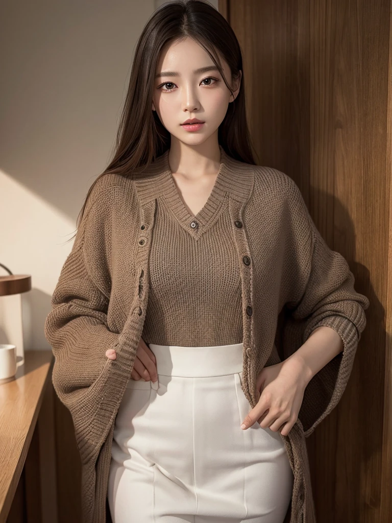 Highest quality、masterpiece、8k、Very detailed、Realistic、One girl、I&#39;m climaxing、Black Hair、Short Hair、Small face、Slender、Saggy big breasts、Thin and beautiful legs、narrow and constricted waist,、Completely naked、Sucking a dick、Drooling