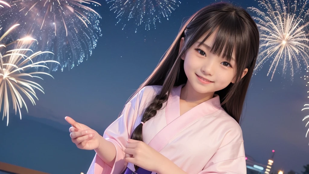 very cute、、girl、Long Straight Hair、Beautiful yukata、Night Sky、Countless fireworks、smile、






















