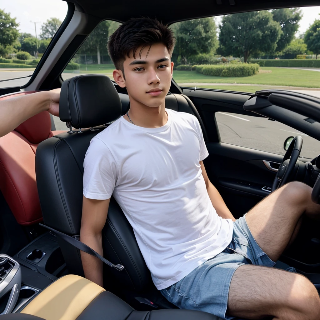 18 years old handsome boy set upper the car