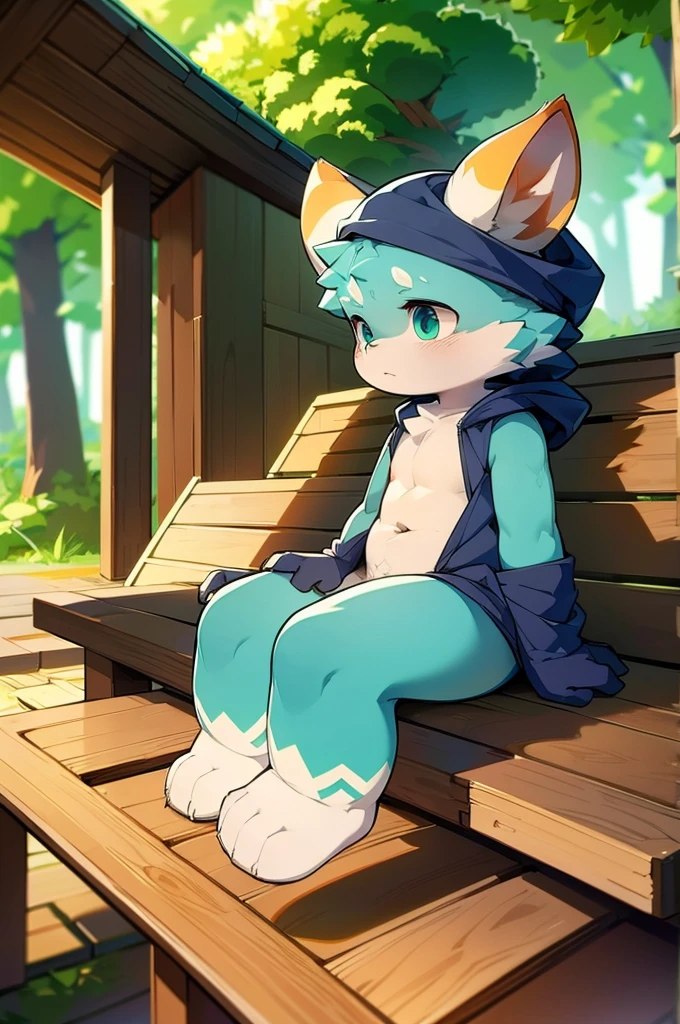 a young boy, fluffy, horns like a deer, exposed torso, wearing a silver hooded cloak, vacant gaze, sad expression, light blue skin, deep green eyes, fireflies lighting, SFW, in a wooden cabin, lying on a bed
