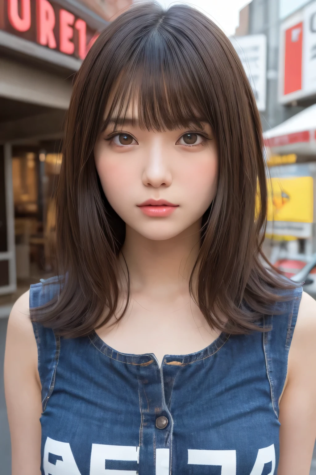 masutepiece, Best Quality, One girl, (a beauty girl, Delicate girl:1.3), (16 years old:1.3), Very fine eye definition, (Symmetrical eyes:1.3), (retro movie theatre:1.3), (old clothes, old fashion:1.3), Small breasts, Brown eyes, Parted bangs, Brown hair, chiquita, (Eyes and faces with detailed:1.0), close up to face, zoom in face, face focus