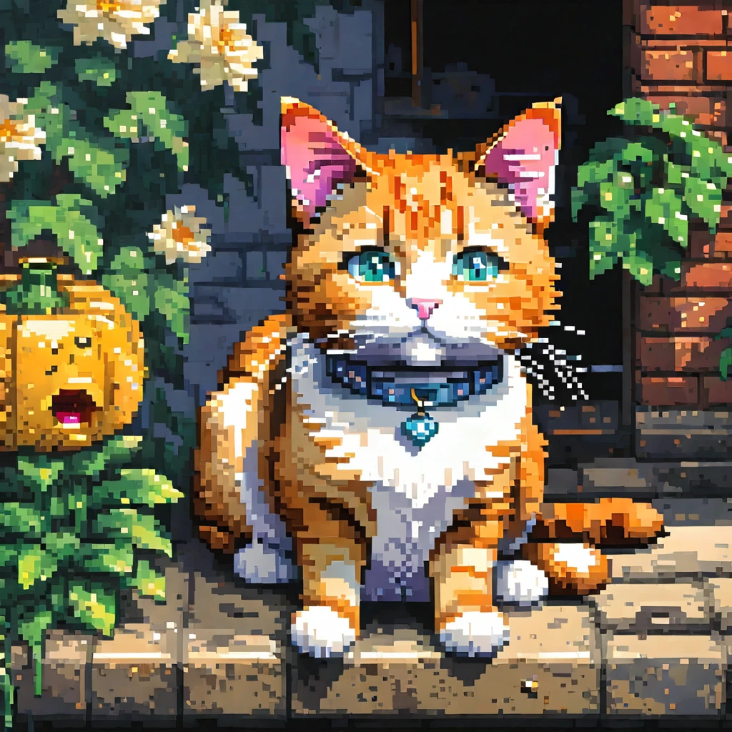 pixel art painting anime cat, best quality, masterpiece, high details, Ultra intricate detailed