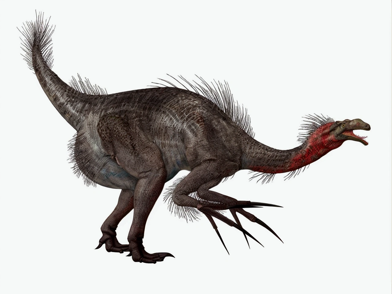 Arafed bird with long legs and a long beak, carnivore dinosaur, Illustration of, Detailed illustrations, Spinosaurus, dinosaur, two-legged with clawed paws, Allosaurus, Tyrannosaurus, High quality illustrations, velociraptor, Realistic paleontological art, Side view. Very detailed, rendering, 3Drenderingで表現, renderingされたイラスト