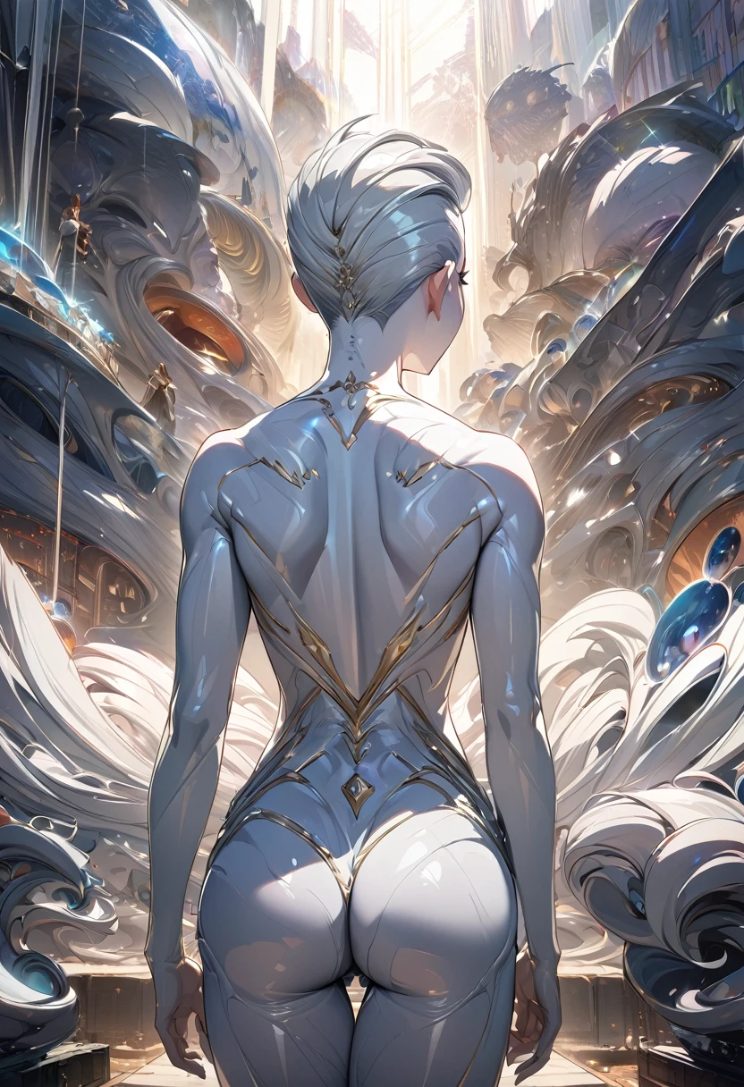 silver hair, hair slicked back, shiny hair, Surrealism, cowboy shot, lens flare, anime, anime, Conceptual art, 8k, super detail, UHD, masterpiece, accurate, anatomically correct, textured skin, super detail, high details, high quality, award winning, best quality, highres
