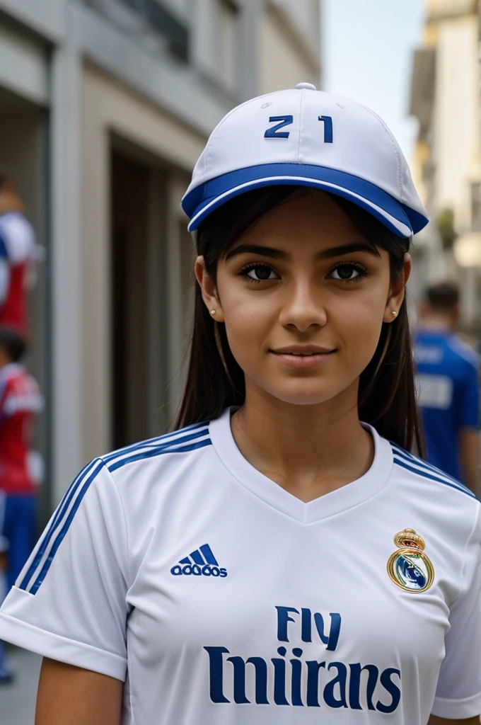 Girl wearing a Real Madrid shirt with the name Luz and the number 10