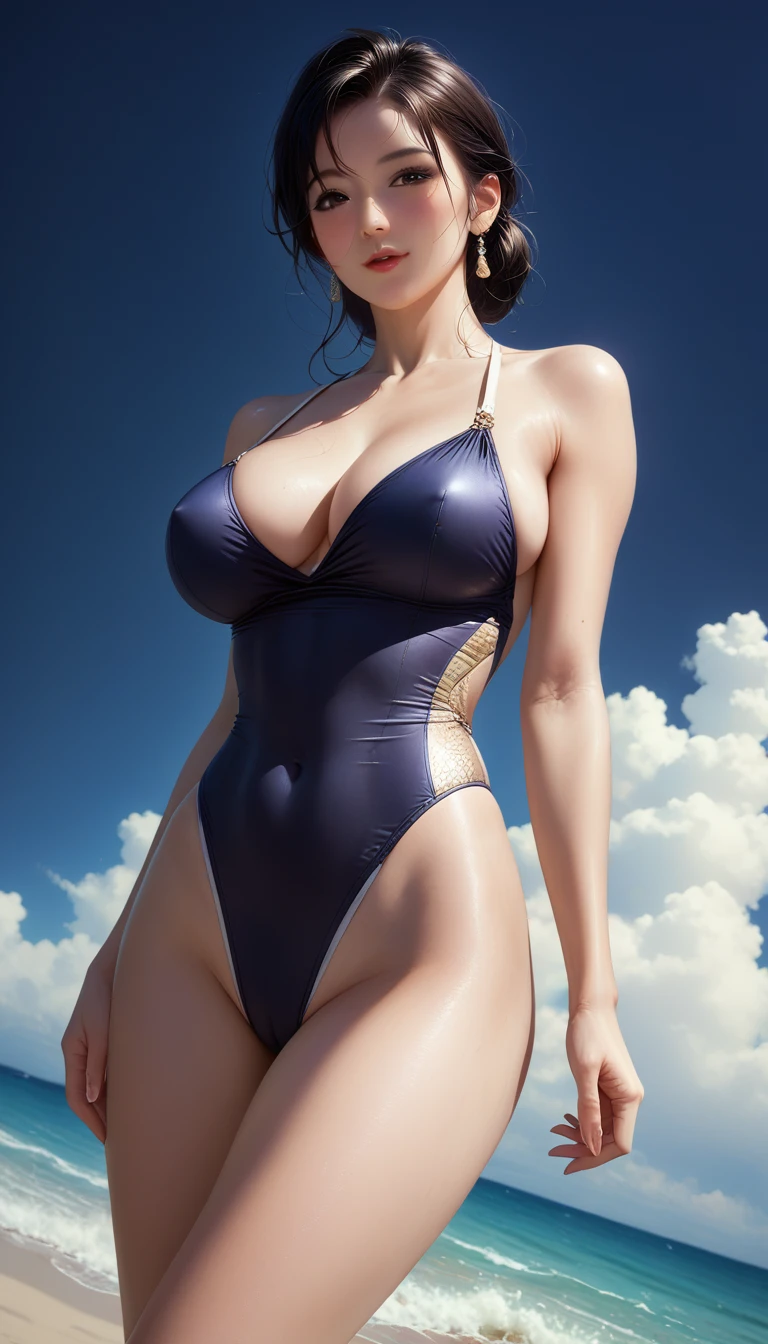 score_9, score_8_superior, score_7_superior, Masterpieces with up to 16K resolution,Highest quality,it is really amazing,Very detailed,Ultra-high resolution,Real,Realistic,Increased depth of field,Cinematic lighting,
(sexy japanese milf:1.5),
Long black hair,Ultra-detailed and beautiful faces,Translucent white skin,Very detailedな肌の質感,Slender body,Anatomically correct body,
(Coastal scenery at night:1.5),
Dark Clouds,Dark Sky,delay々Continuing sandy beach, Deserted Beach,Dark sea surface,
Elegant high leg swimsuit,Artistic design,Beautiful and detailed pattern,Detailed fabric texture,Luxury accessories,
((Dramatic Angle:1.5)),