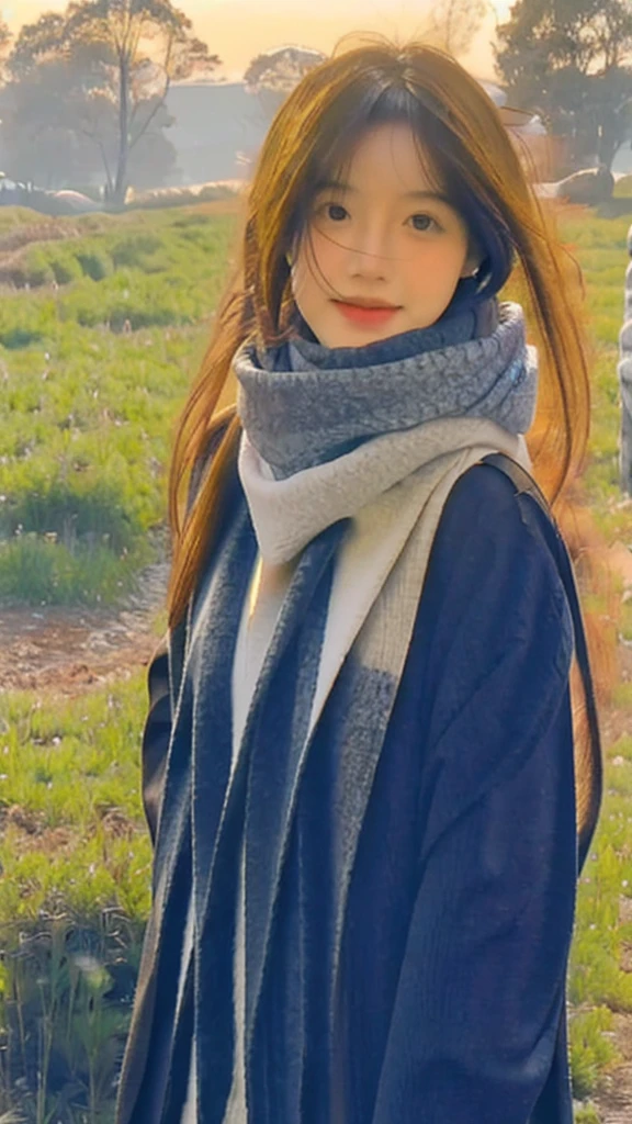 8k, Highest quality, masterpiece, Realistic, Super detailed, photo Realistic, Improvement of quality,
Photo of a girl standing in a field wearing a scarf, Natural Beauty, Close-up shot,naked