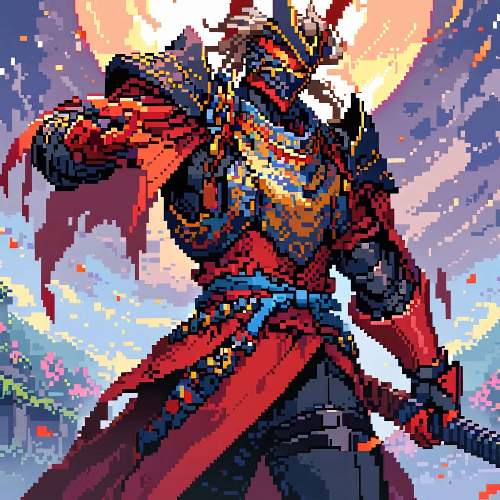 pixel art painting SAMURAI, best quality, masterpiece, high details, Ultra intricate detailed