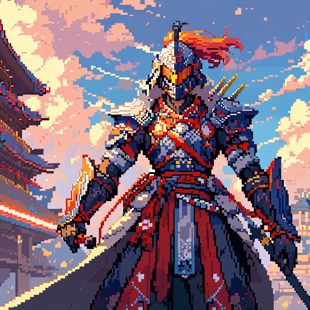 pixel art painting SAMURAI, best quality, masterpiece, high details, Ultra intricate detailed