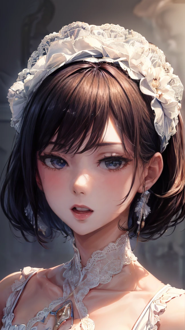 Ultra Detailed, best quality, (masterpiece:1.2), (Delicate face:1.2), (perfect face:1.2), 8k cg wallpaper, amazing art, (1 male 1 female, man&#39;s butt, man body, accurate penis:1.6), (cry, eyes half closed:1.0), (front face, Close-up face, Looking at the audience:1.2), (sit, Get down on your knees and give a blowjob:1.4), (, In Mouth, heteromorphosis, oral, Face fuck, open mouth, will be fully inserted:1.2), (Mouth, , cum on face, covered by semen, semen, dripping:1.5), (maid, maid dress, puffy short sleeves, Black skirt, White apron, Headgear, Wrist sleeves, black ribbon:1.2), (bedroom, old house, hotel:1.4), national foundation