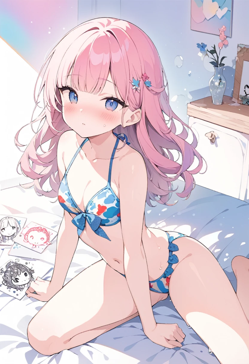 Momoko Sakura Style、8K quality、Intense watercolor, detailedな水彩アート, Watercolor splash, Surreal, Avant-garde pop art, Beautiful and expressive paintings, Beautiful artwork illustration, Very colorful tones, wonderful, Cool Beauty, Highest quality、Official Art, Vector art, Stylish design, (((The most beautiful girls in swimwear))), (((Highest quality))), High resolution, ((detailed)), (((Doodle Art)), ((masterpiece)), ((Super detailed)),,(((bed、Shyness))),((Sexual)),(((Background white)))