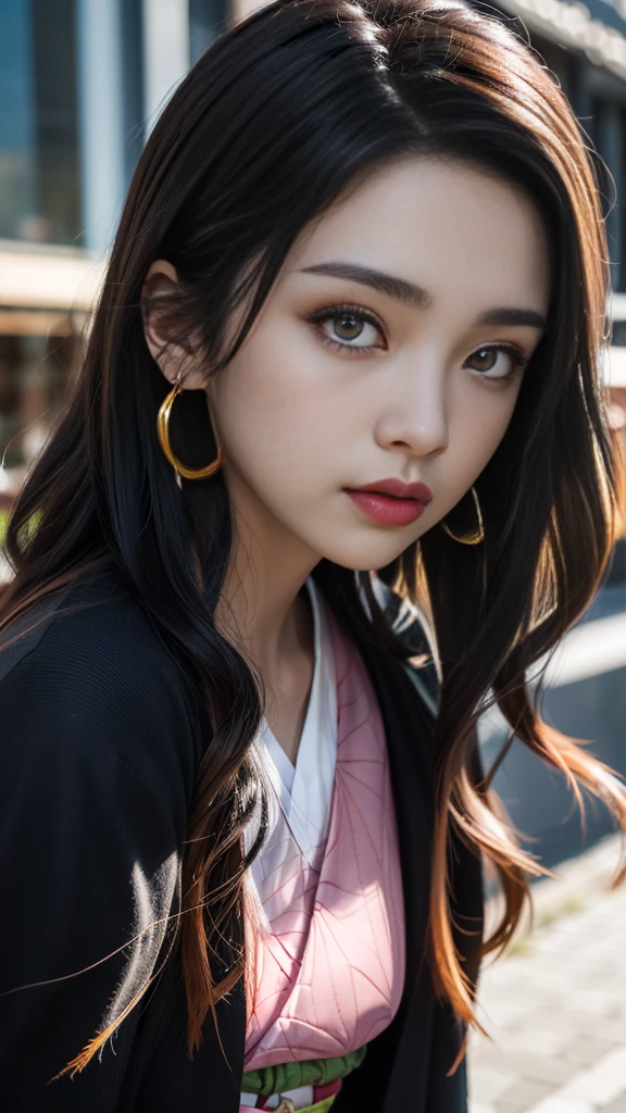 Cute Japanese woman, (), (Very cute face: 1.3), White moisturized skin,
BREAK,
Fighter, Kung Fu fighter, Idol,
BREAK,
(Wearing cute kimono: 1.3), (Very revealing kimono), Very large earrings, Short length,
BREAK,
(Long hair), (Bangs: 1.2), (Black hair), (Wavy hair), (Gradient pink hair: 1.3), (Red tips),
BREAK,
(Realistic: 1.3), Masterpiece, Perfect lighting, (Ultra high resolution), (8K), (Very detailed: 1.4), (From the front), Looking at the camera, Melancholic expression, (Full body),
BREAK,
(Japanese city streets: 1.2), Tokyo Tower in Japan background,
BREAK,
(Demon Slayer: 1.4),
BREAK,
(Hellfire: 1.2), Demon, (Flame: 1.2)