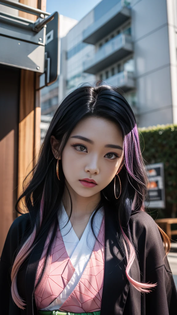 Cute Japanese woman, (16 years old), (Very cute face: 1.3), White moisturized skin,
BREAK,
Fighter, Kung Fu fighter, Idol,
BREAK,
(Wearing cute kimono: 1.3), (Very revealing kimono), Very large earrings, Short length,
BREAK,
(Long hair), (Bangs: 1.2), (Black hair), (Wavy hair), (Gradient pink hair: 1.3), (Red tips),
BREAK,
(Realistic: 1.3), Masterpiece, Perfect lighting, (Ultra high resolution), (8K), (Very detailed: 1.4), (From the front), Looking at the camera, Melancholic expression, (Full body),
BREAK,
(Japanese city streets: 1.2), Tokyo Tower in Japan background,
BREAK,
(Demon Slayer: 1.4),
BREAK,
(Hellfire: 1.2), Demon, (Flame: 1.2)
