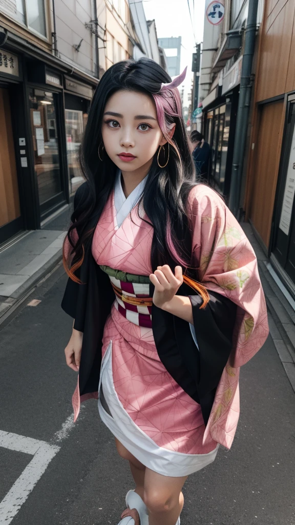 Cute Japanese woman, (16 years old), (Very cute face: 1.3), White moisturized skin,
BREAK,
Fighter, Kung Fu fighter, Idol,
BREAK,
(Wearing cute kimono: 1.3), (Very revealing kimono), Very large earrings, Short length,
BREAK,
(Long hair), (Bangs: 1.2), (Black hair), (Wavy hair), (Gradient pink hair: 1.3), (Red tips),
BREAK,
(Realistic: 1.3), Masterpiece, Perfect lighting, (Ultra high resolution), (8K), (Very detailed: 1.4), (From the front), Looking at the camera, Melancholic expression, (Full body),
BREAK,
(Japanese city streets: 1.2), Tokyo Tower in Japan background,
BREAK,
(Demon Slayer: 1.4),
BREAK,
(Hellfire: 1.2), Demon, (Flame: 1.2)