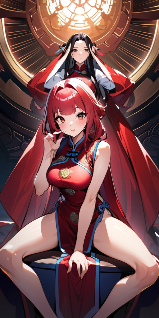 ((Highest quality、masterpiece、Anime Style、Highest quality、High resolution、8k、detailed、ultra-detailed:1.3))、Long legs、Sharp focus:1.2, Beautiful woman with perfect figure:1.4、(smile:1.2), double eyelid、30-year-old woman、Sexy pose、((((Shut your mouth.、One Woman、Chinese clothing:1.5)))),The background is another world