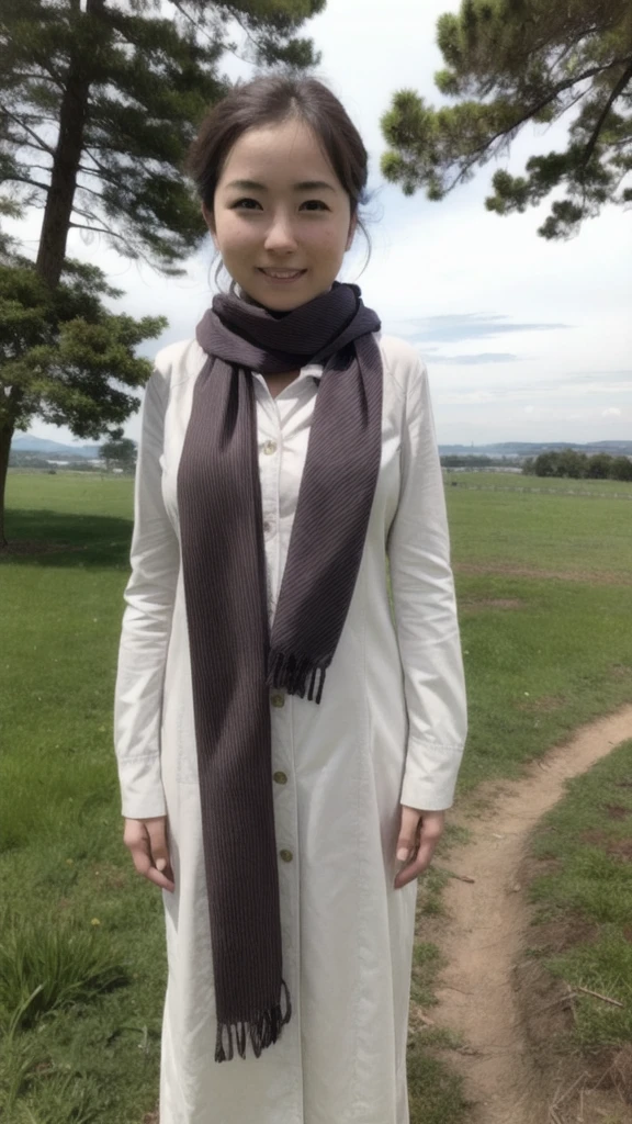 8k, Highest quality, masterpiece, Realistic, Super detailed, photo Realistic, Improvement of quality, 
Photo of a girl standing in a field wearing a scarf, Natural Beauty, Close-up shot,naked
