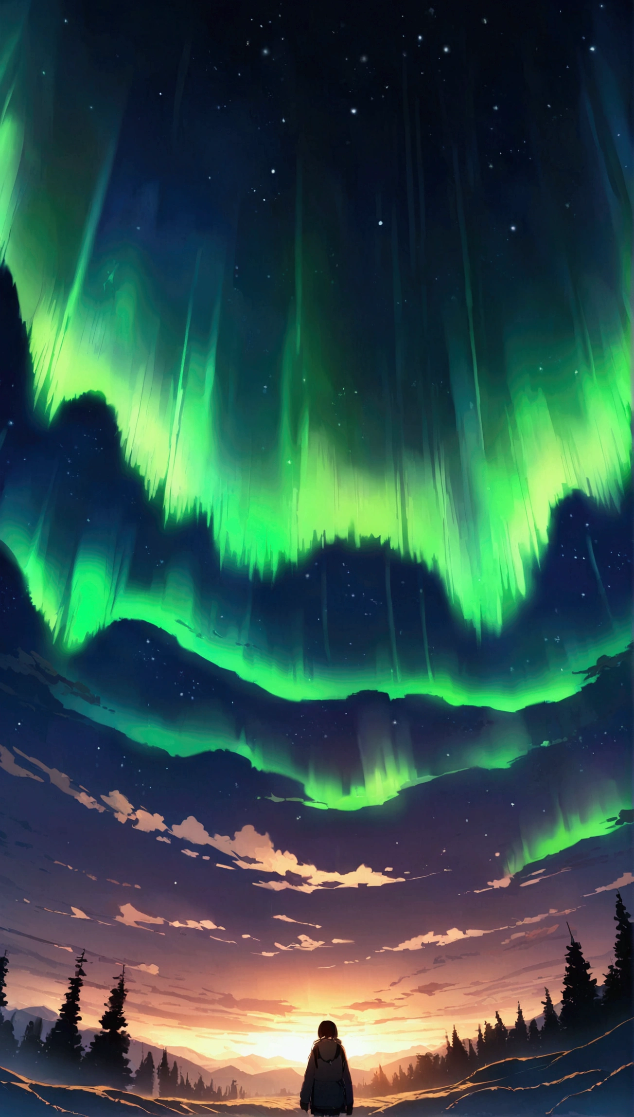, night, Aurora, 綺麗なnight空, Plains, Bright mood, space, The sun&#39;s light illuminates the world, masterpiece, 