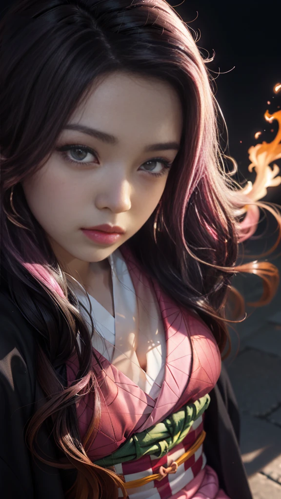 Cute Japanese woman, (16 years old), (Very cute face: 1.3), White moisturized skin,
BREAK,
Fighter, Kung Fu fighter, Idol,
BREAK,
(Wearing cute kimono: 1.3), (Very revealing kimono), Very large earrings, Short length,
BREAK,
(Long hair), (Bangs: 1.2), (Black hair), (Wavy hair), (Gradient pink hair: 1.3), (Red tips),
BREAK,
(Realistic: 1.3), Masterpiece, Perfect lighting, (Ultra high resolution), (8K), (Very detailed: 1.4), (From the front), Looking at the camera, Melancholic expression, (Full body),
BREAK,
(Japanese city streets: 1.2), Tokyo Tower in Japan background,
BREAK,
(Demon Slayer: 1.4),
BREAK,
(Hellfire: 1.2), Demon, (Flame: 1.2)