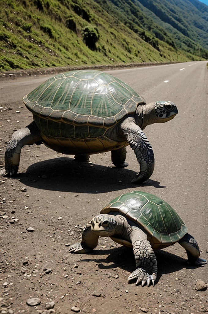 Create a turtle that is standing and traveling along the routes of the Yungas of Bolivia.