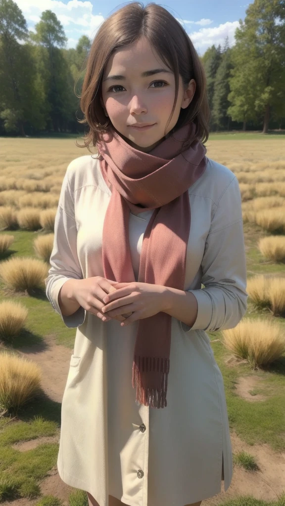 8k, Highest quality, masterpiece, Realistic, Super detailed, photo Realistic, Improvement of quality,
Photo of a girl standing in a field wearing a scarf, Natural Beauty, Close-up shot,naked
