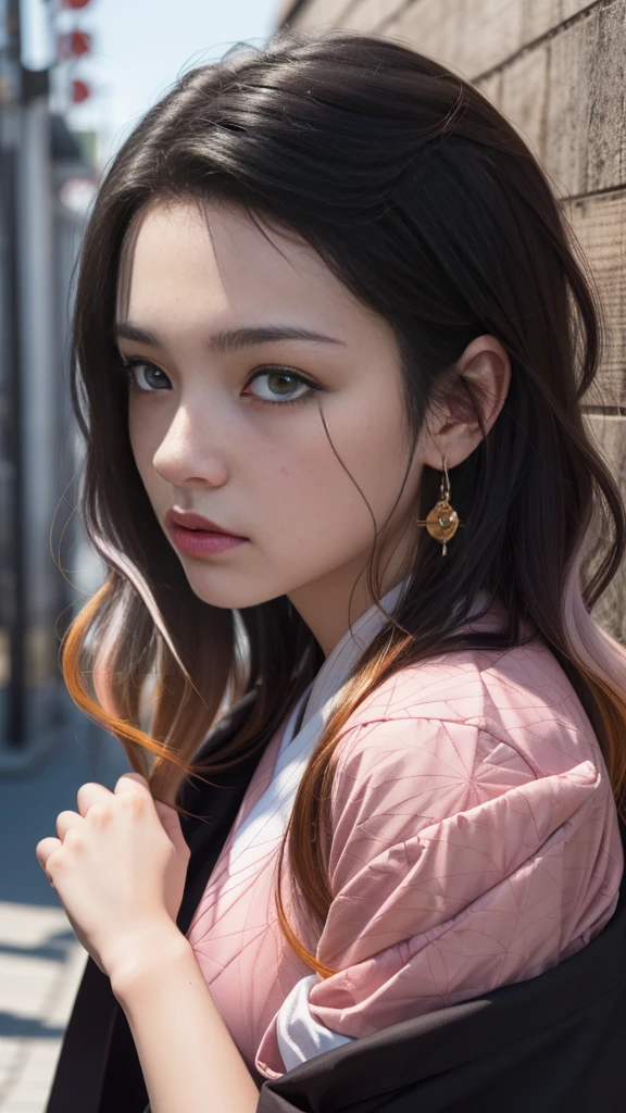 Cute Japanese woman, (), (Very cute face: 1.3), White moisturized skin,
BREAK,
Fighter, Kung Fu fighter, Idol,
BREAK,
(Wearing cute kimono: 1.3), (Very revealing kimono), Very big earrings, Short length,
BREAK,
(Long hair), (Bangs: 1.2), (Black hair), (Wavy hair), (Gradient pink hair: 1.3), (Red tips),
BREAK,
(Realistic: 1.3), Masterpiece, Perfect lighting, (Ultra high resolution), (8K), (Very detailed: 1.4), (From the front), Looking at the camera, Melancholic expression, (Full body),
BREAK,
(Japanese city streets: 1.2), Tokyo Tower in Japan background,
BREAK,
(Demon Slayer: 1.4),
BREAK,
(Hellfire: 1.3), Demon, (Flame: 1.3)