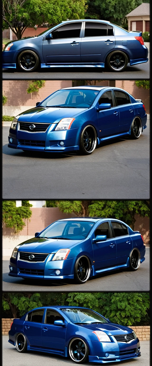 What would a Nissan Sentra sedan, 2008 model, look like, customized as a hot-road model, with an unpainted body with paint residue?