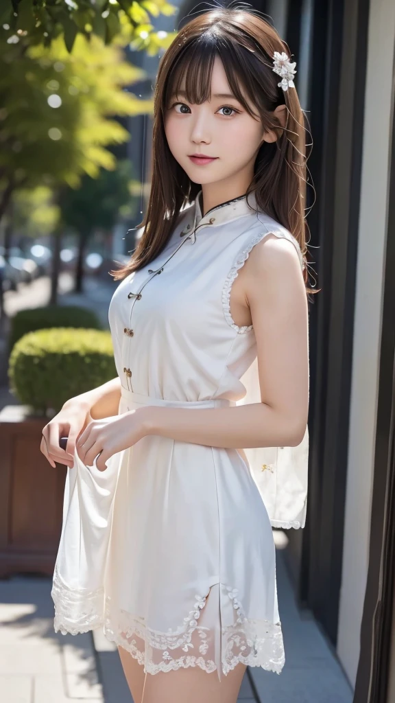{{{masterpiece}}}, {{{best quality}}}, {{ultra-detailed}}, {illustration}, {{an extremely delicate and beautiful}}, one girl, 20 years old, japanese girl, no makeup, qipao, beauty, pretty face, cute face, medium breast, wearing dress, natural face, wide shot, full body,