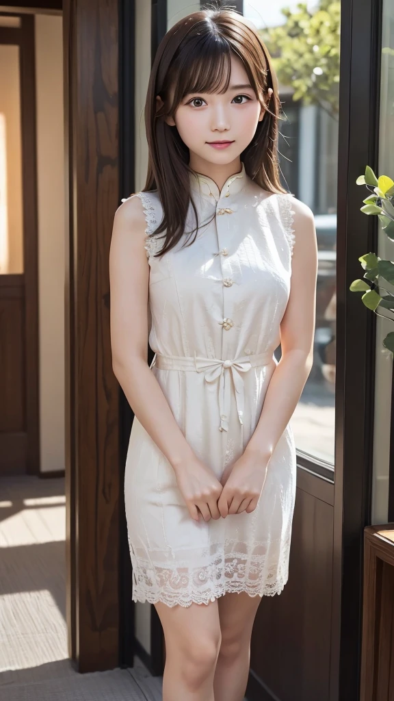 {{{masterpiece}}}, {{{best quality}}}, {{ultra-detailed}}, {illustration}, {{an extremely delicate and beautiful}}, one girl, 20 years old, japanese girl, no makeup, qipao, beauty, pretty face, cute face, medium breast, wearing dress, natural face, wide shot, full body,