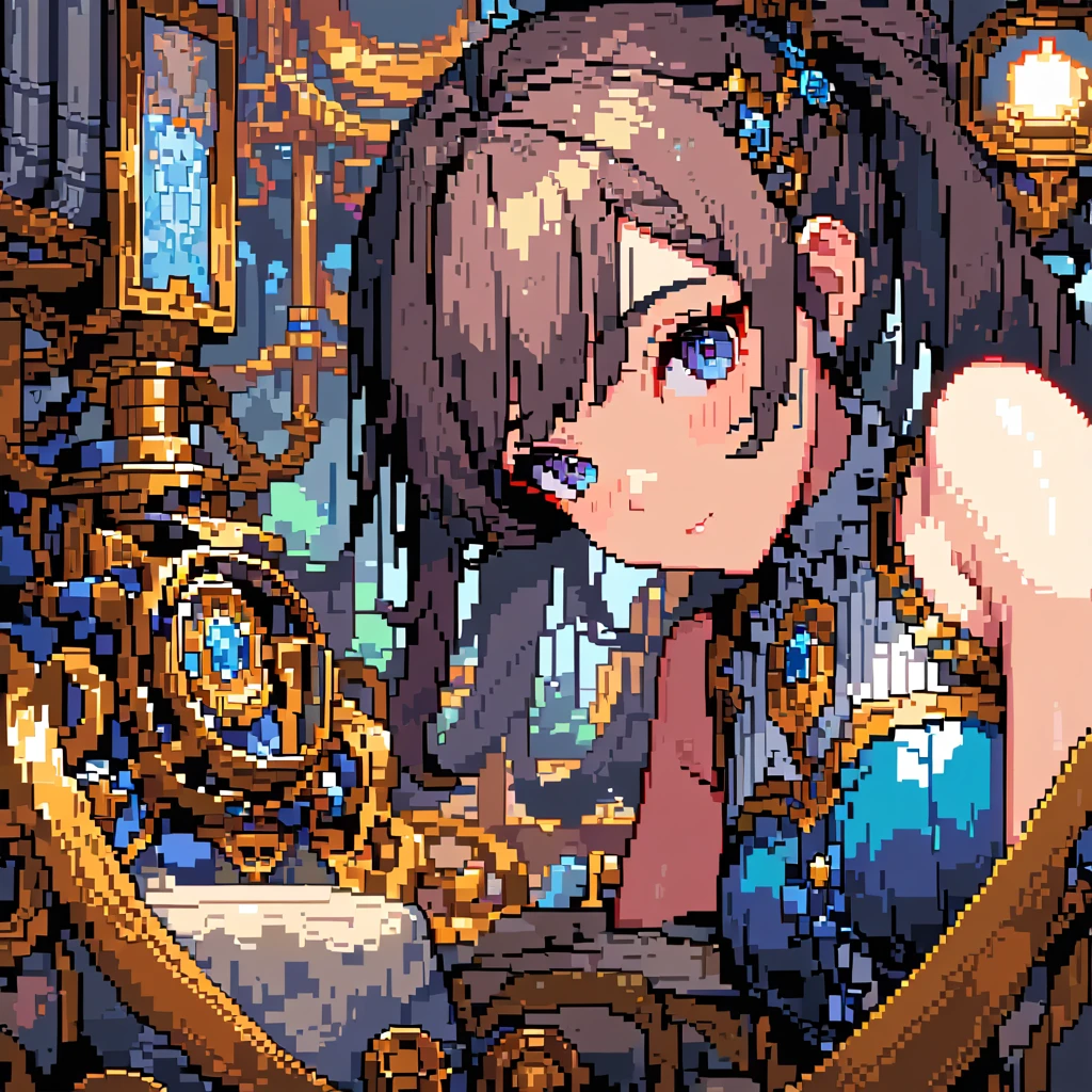 pixel art painting Steam Punk Girl, best quality, masterpiece, high details, Ultra intricate detailed