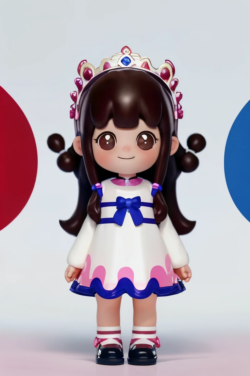 Two girls One is 8 years old, smiling, with curly dark brown hair, white skin and dark brown eyes, blue clothes and a bow of the same color. Next to her, one who appears to be 5 years old, is short, smiling and has curly hair, dark brown white and brown eyes, a pink dress and a tiara of the same color