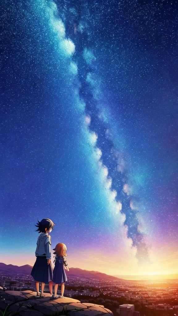 view of the sky and stars, cosmic skies. by makoto shinkai, anime art wallpaper 4 k, anime art wallpaper 4k, anime art wallpaper 8 k, anime sky, amazing wallpaper, anime wallpaper 4 k, anime wallpaper 4k, 4k anime wallpaper, makoto shinkai cyril rolando, anime background art
