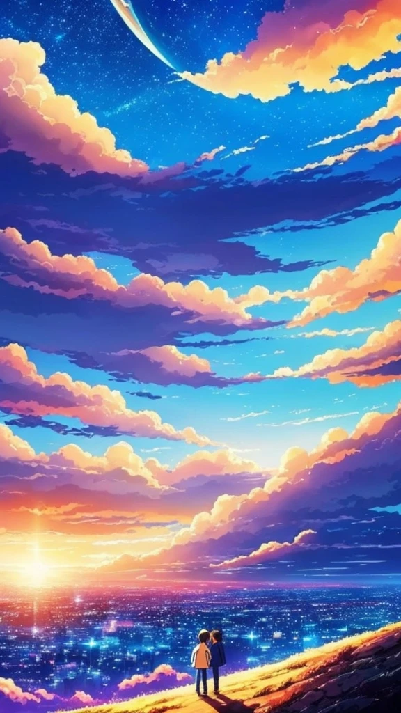 view of the sky and stars, cosmic skies. by makoto shinkai, anime art wallpaper 4 k, anime art wallpaper 4k, anime art wallpaper 8 k, anime sky, amazing wallpaper, anime wallpaper 4 k, anime wallpaper 4k, 4k anime wallpaper, makoto shinkai cyril rolando, anime background art
