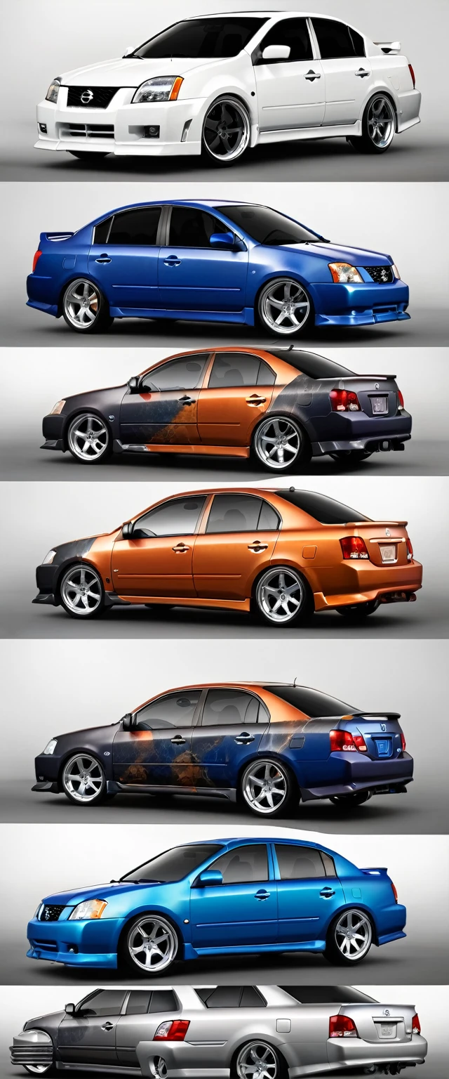 What would a Nissan Sentra sedan look like, model 2008, customized as a road rat, with the body unpainted and with paint residue