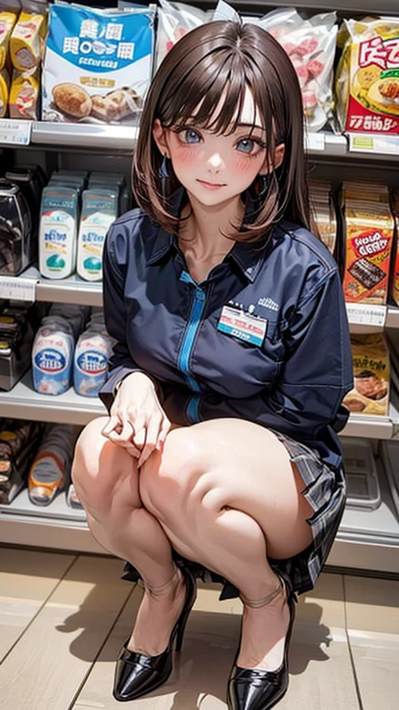 Looking at the audience, whole body,
1 girl, Japanese, high convenience store 混雑した店内、The cashier's expression is surprised、girl, (Long Hair:1.5), Let your hair flutter, (Half Up, Half Updo), bangs, Hair between the eyes, Huge breasts, No bra、Pink nipples、
Beautiful Hair, Beautiful Face, Fine and beautiful eyes, Beautiful clavicle, Beautiful body, Beautiful breasts, Beautiful thighs, Beautiful legs, Beautiful fingers, Beautiful breasts,
(Beautiful views), , convenience store, Grey plaid pleated skirt, Blue checked bow tie)), White panties,
(squat, , Lift up the skirt, Grab the hem of your skirt, please put your hand on your chest, Place your hands between your legs),
blush, ,Men with erections around