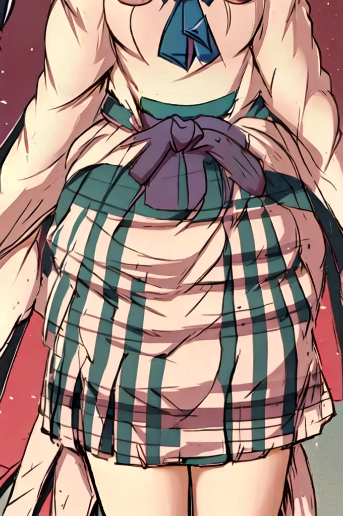 Highest quality, masterpiece, High resolution, alone, {Mount Hiei_Fleet Collection:1.15}, オレンジ色hair, hairband, headgear, Non-traditional_Shrine maiden, smile, green_eye, Inverted up_hair, smile, One Girl, dependent_sleeve, green_skirt, Plaid, Plaid_skirt, ribbon-trimmed_sleeve, ribbon_trim, skirt, Office Background,
