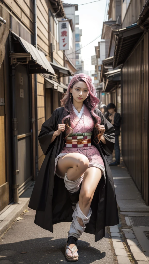 Cute Japanese woman, (16 years old), (Very cute face: 1.3), White moisturized skin,
BREAK,
Fighter, Kung Fu fighter, Idol,
BREAK,
(Wearing cute kimono: 1.3), (Very revealing kimono), Very big earrings, Short length,
BREAK,
(Long hair), (Gray hair), (Wavy hair), (Gradient pink hair: 1.3), (Red hair at the ends),
BREAK,
(Realistic: 1.3), Masterpiece, Perfect lighting, (Ultra high resolution), (8K), (Very detailed: 1.4), (From the front), Looking at the camera, Melancholic expression, (Full body),
BREAK,
(Japanese city streets: 1.2), Tokyo Tower in Japan background,
BREAK,
(Demon Slayer: 1.4),
BREAK,
(Hellfire: 1.3), Demon, (Real flames: 1.3)