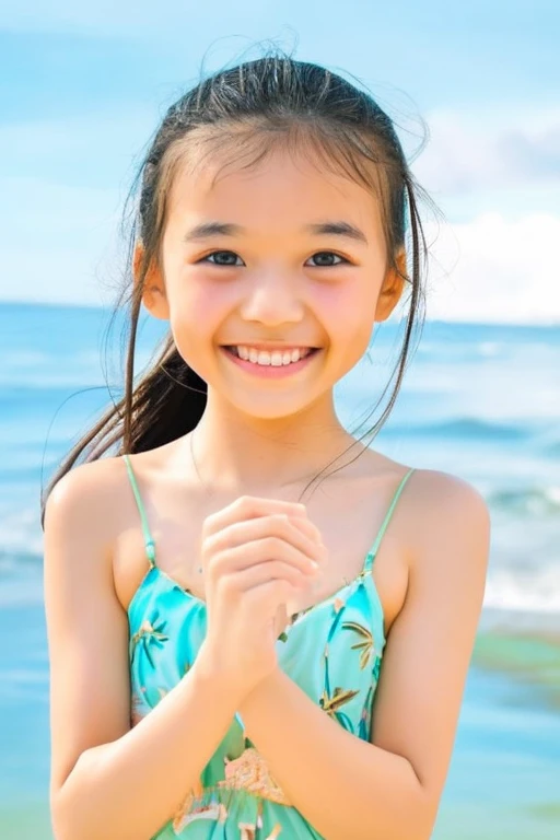 8--old l、Beach、Seaside、Asian Cute Girl、Cute Face、ヌーディストBeach、Tropical、smile、bathing