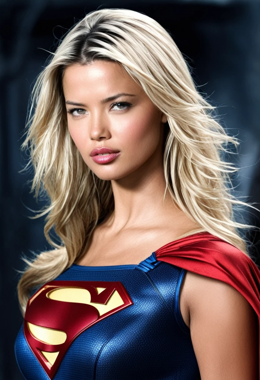 (((From the very first close-up, a beautiful woman Adriana Lima under the mantle of the Kryptonian Kara Zor-The alias Supergirl blonde hair(((Traje Man Of Steel Movie)))front images splash color images)))(((Traje Man Of Steel Movie )))