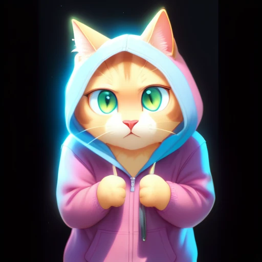 psychedelic beam score_9, score_8_up, source_anime, animal focus, no humans, nekoemoji, cat, hood up, shaded face,