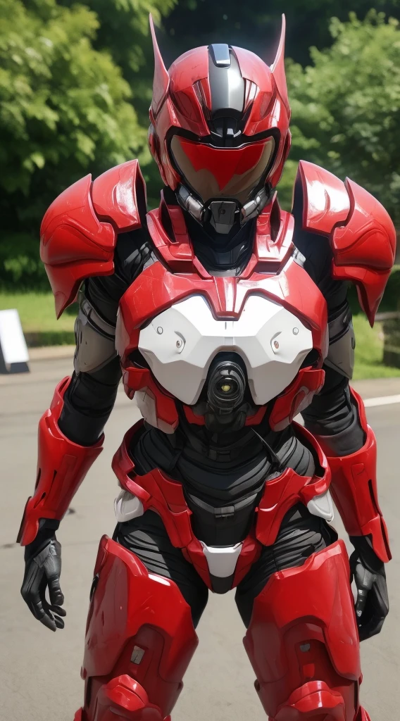 Middle-aged women Bright red battlesuit Sexy Eyes is visible Full Body Shot Cute Face Sweaty ((Eyes can be seen from behind the lens)) Rear View Steam comes out of the mouth