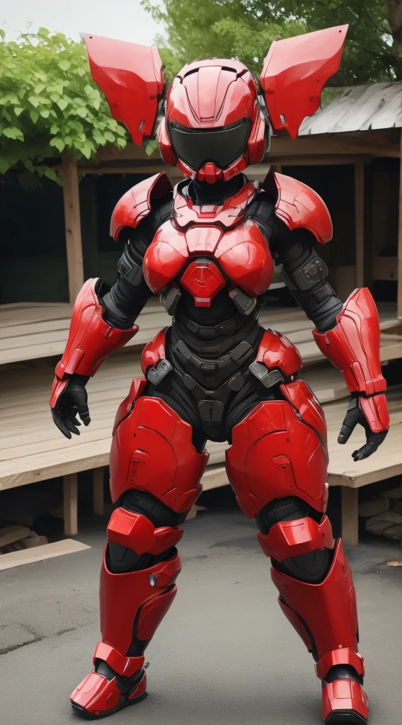 Middle-aged women Bright red battlesuit Sexy Eyes is visible Full Body Shot Cute Face Sweaty ((Eyes can be seen from behind the lens)) Rear View Steam comes out of the mouth