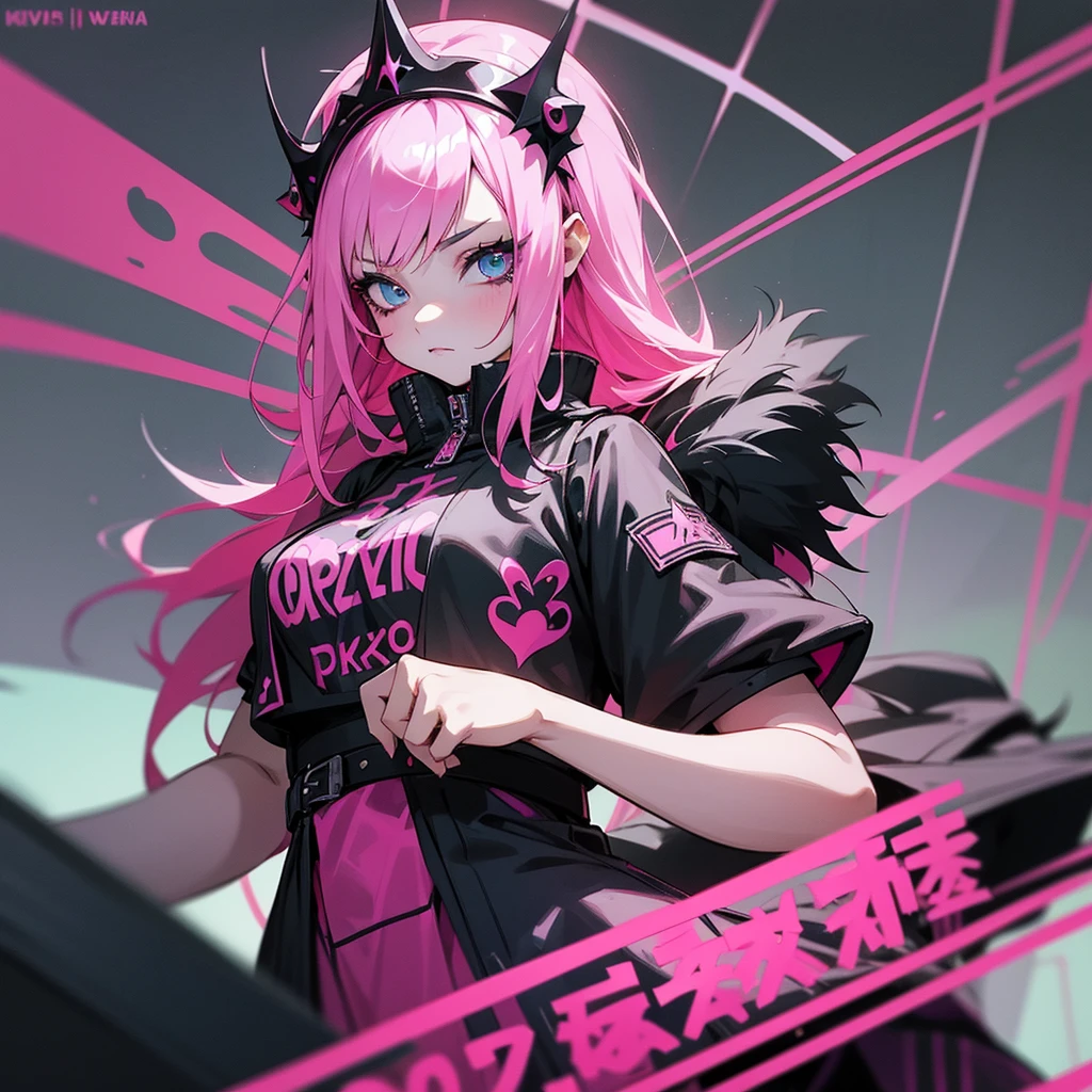araffe girl with pink hair and a crown on her head, dressed in punk clothes, dressed in crustpunk clothes, anime girl cosplay, cybergothic, wearing a punk outfit, Kerli Koiv as Anime Girl, 1 7 Year Old Goth Anime Girl, Beautiful Delfina, anime cosplay, with pink hair, anime girl in real life, punk girl