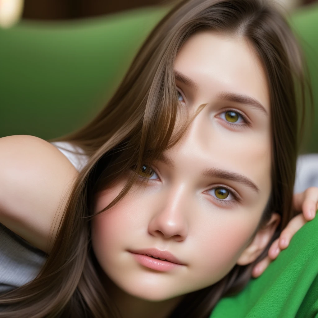 ((best quality)), ((masterpiece)), (detailed), gorgeous teenager with brown hair with perfect face. with warm skin and green eyes. he's sitting at home
finely detail, ultra-detailed, highres