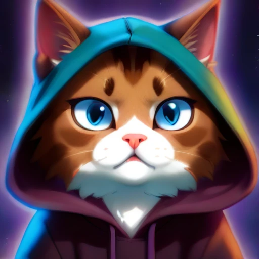 psychedelic beam score_9, score_8_up, source_anime, animal focus, no humans, nekoemoji, cat, hood up, shaded face,
background psychedelic style