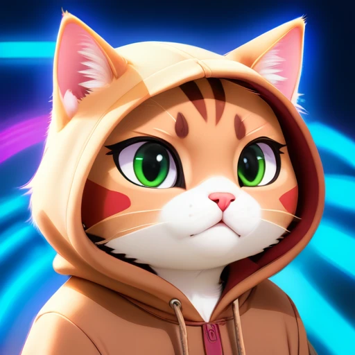 psychedelic beam score_9, score_8_up, source_anime, animal focus, no humans, nekoemoji, cat, hood up, shaded face,
background psychedelic style