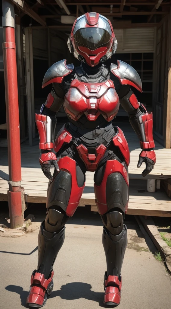 Middle-aged women Bright red battlesuit Sexy Eyes is visible Full Body Shot Cute Face Sweaty ((Eyes can be seen from behind the lens)) Rear View Steam comes out of the mouth