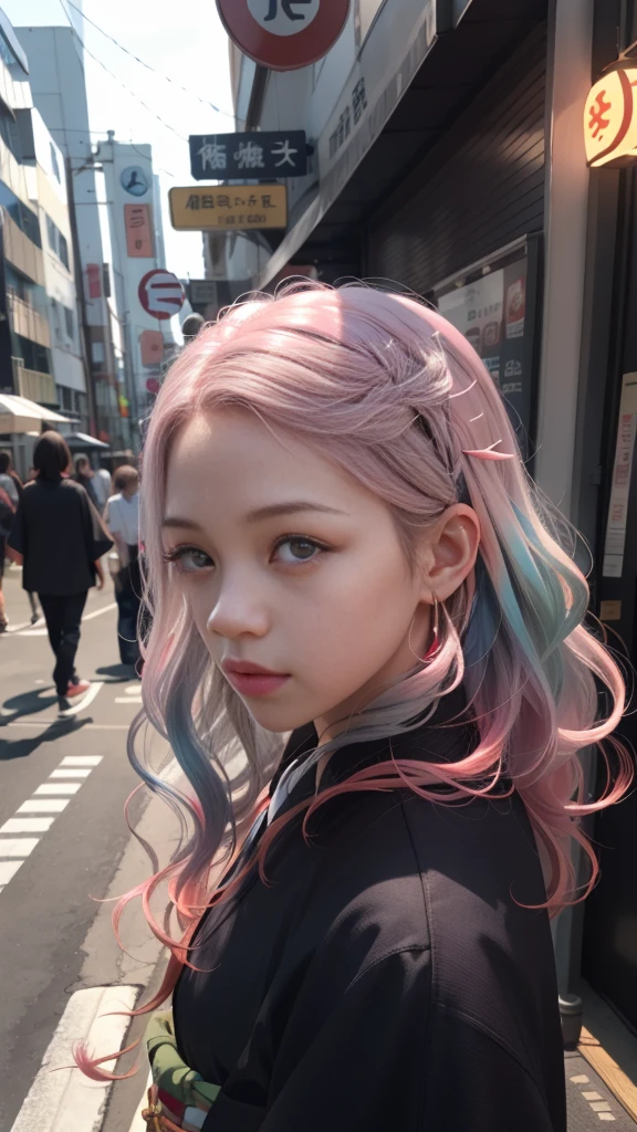 Cute Japanese woman, (16 years old), (Very cute face: 1.3), White moisturized skin,
BREAK,
Fighter, Kung Fu fighter, Idol,
BREAK,
(Wearing cute kimono: 1.3), (Very revealing kimono), Very big earrings, Short length,
BREAK,
(Long hair), (Gray hair), (Wavy hair), (Gradient pink hair: 1.3), (Red hair at the ends),
BREAK,
(Realistic: 1.3), Masterpiece, Perfect lighting, (Ultra high resolution), (8K), (Very detailed: 1.4), (From the front), Looking at the camera, Melancholic expression, (Full body),
BREAK,
(Japanese city streets: 1.2), Tokyo Tower in Japan background,
BREAK,
(Demon Slayer: 1.4),
BREAK,
(Hellfire: 1.3), Demon, (Real flames: 1.3)