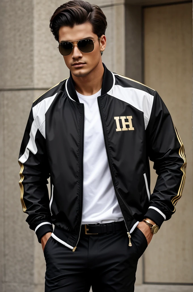 Sports jackets with black colors, gold and white